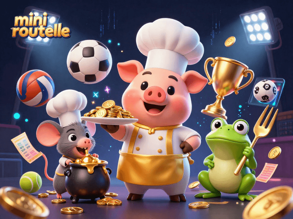 Experience thrilling mini roulette with pig chef, gold coins, and dynamic casino elements.