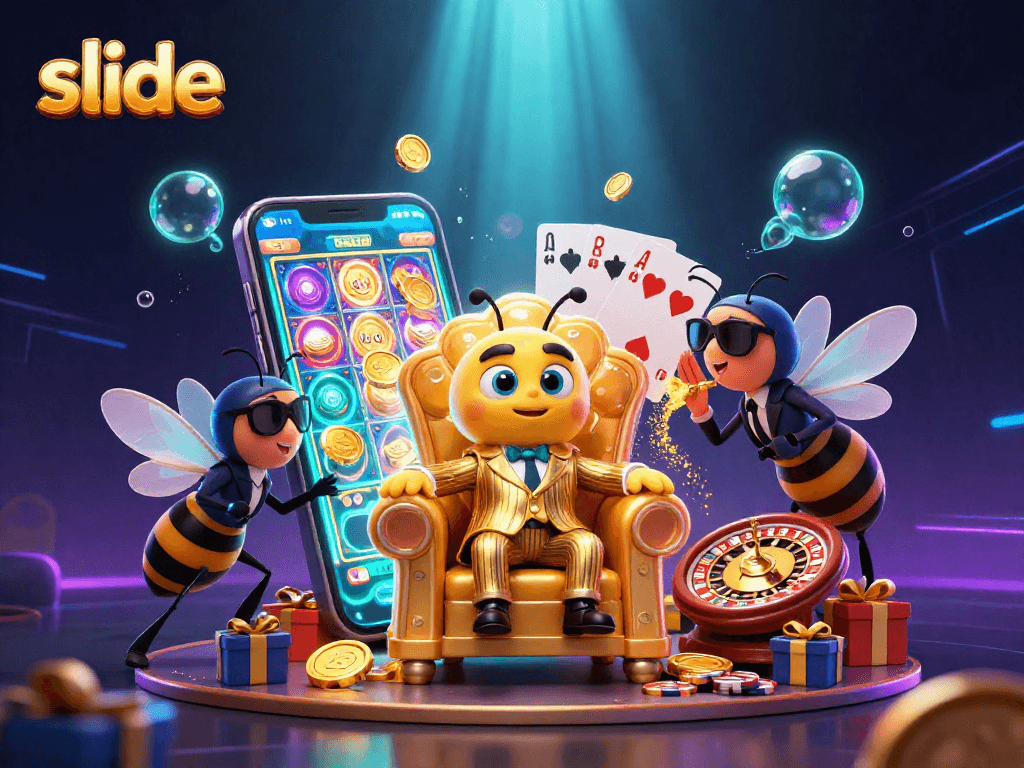 Bet on slide game strategies with thrilling action and colorful casino elements in a vibrant scene.