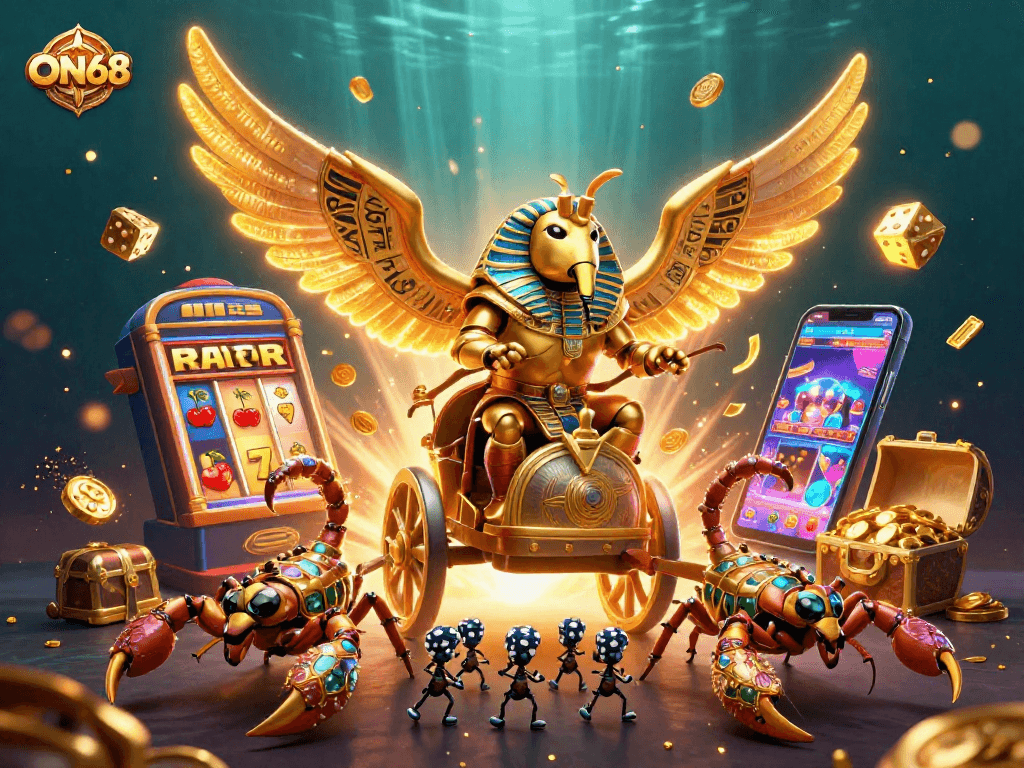 Experience thrilling jackpots and vibrant gameplay with ON68's stunning casino illustration.