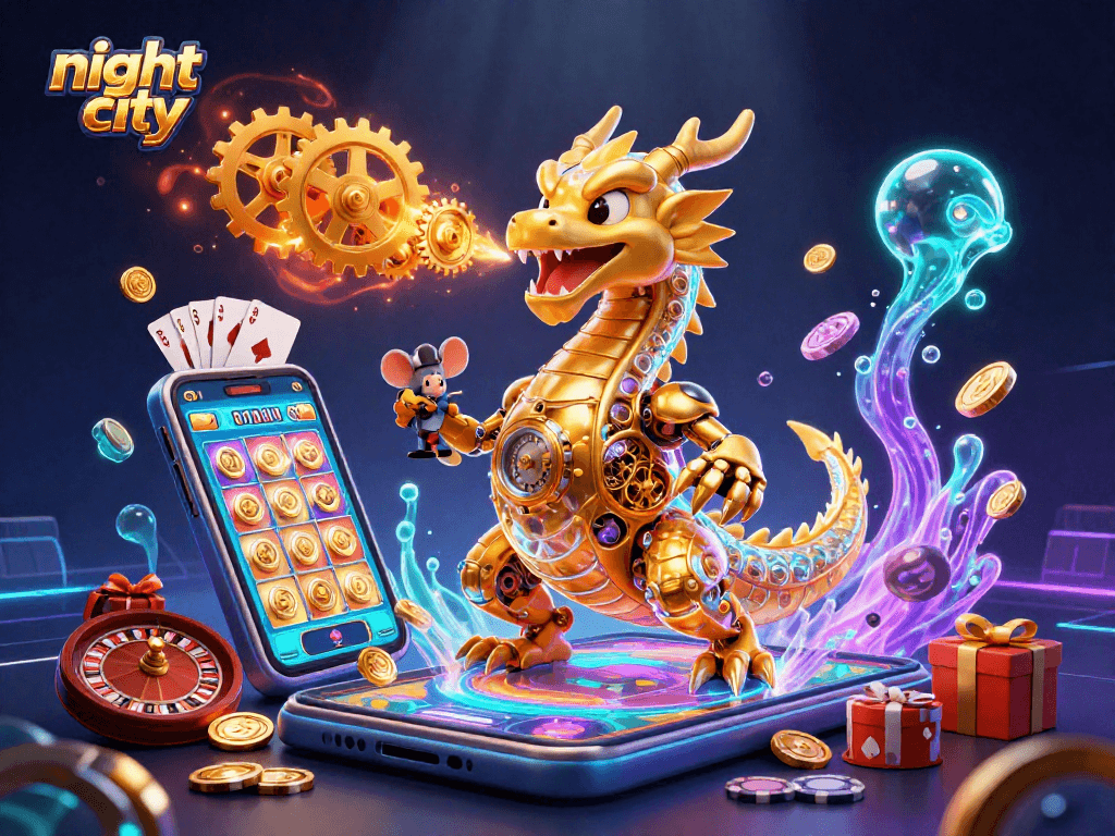 Experience thrilling gameplay in the night city with engaging slots and lively Vegas-style action.