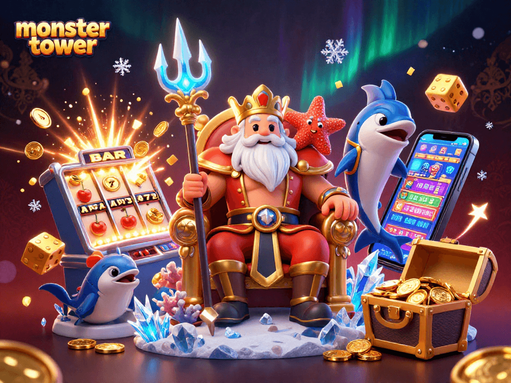 Spin the reels in monster tower-themed slots with vibrant graphics and jackpot excitement.