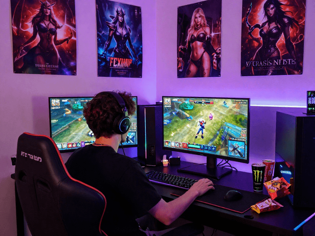 Engage in thrilling sex game adventures with immersive graphics and vibrant gaming setup.