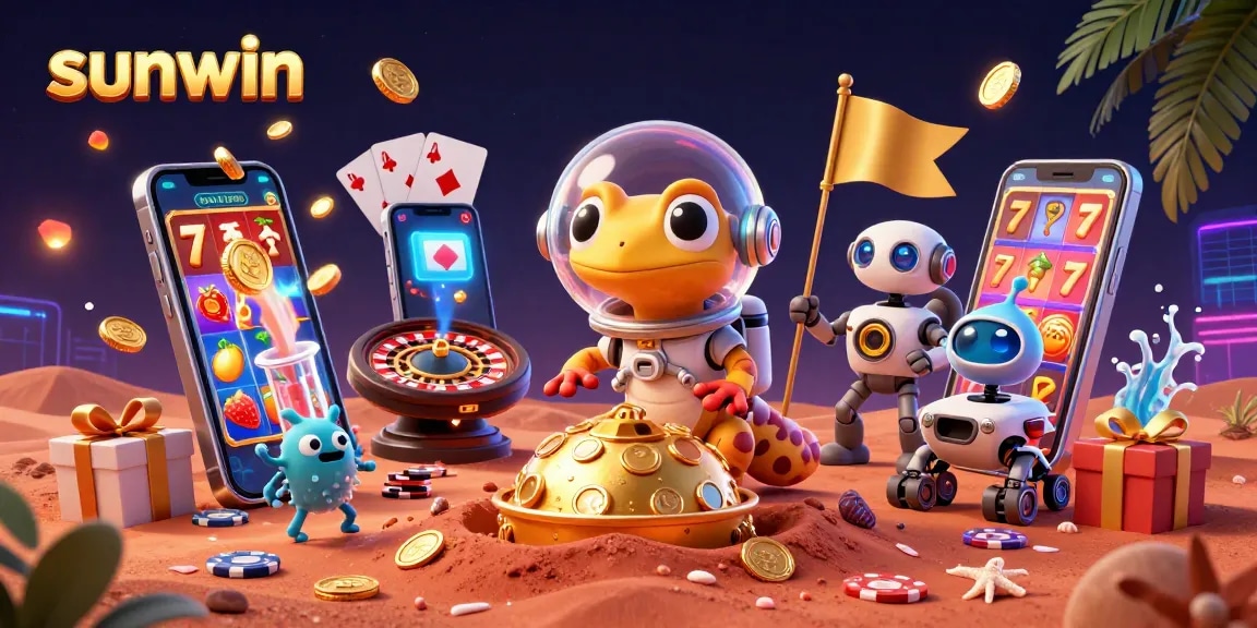 Join the Martian gecko's sunwin adventure in a vibrant 3D casino scene filled with excitement.