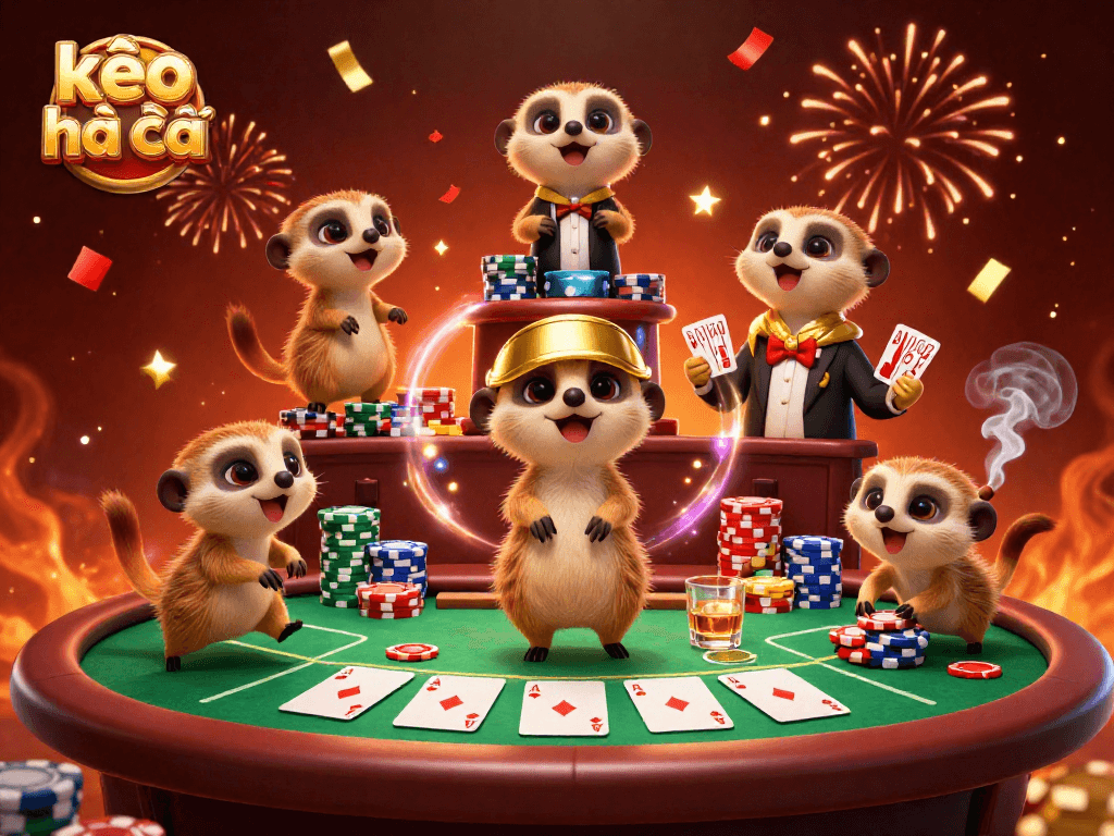 Engage in thrilling casino action with kèo nhà cái at this vibrant meerkat casino illustration.