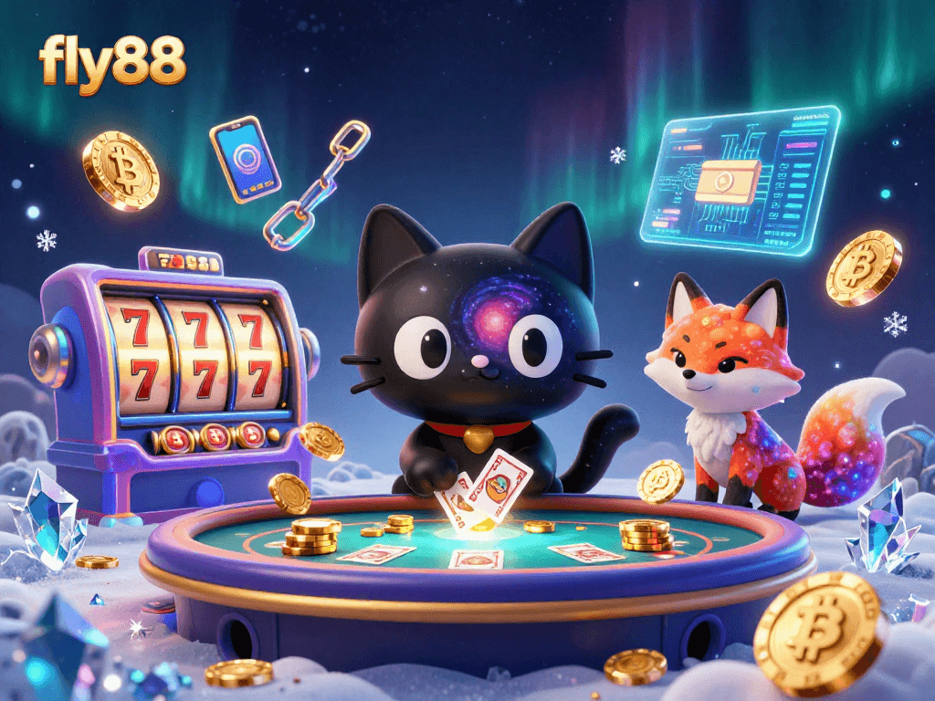 Experience the thrills of fly88 with vibrant casino elements and colorful characters captivating players.