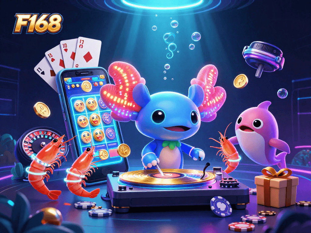 Enhance your experience with F168's vibrant casino scene featuring exciting games and engaging characters.