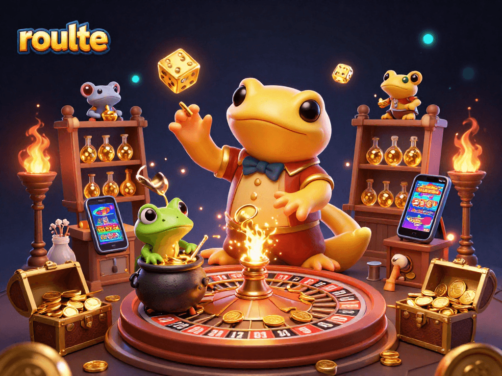 Experience the excitement of roulette with a magical 3D casino scene featuring alchemists and treasures.