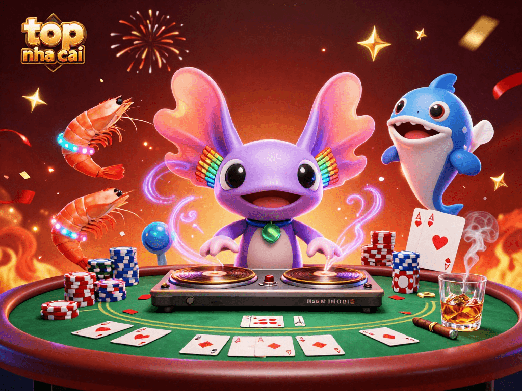 Experience the thrill of top nha cai as colorful characters engage in festive casino gaming.