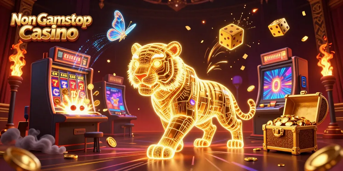 Experience the thrill of a Non Gamstop Casino with a glowing tiger in a vibrant digital landscape.
