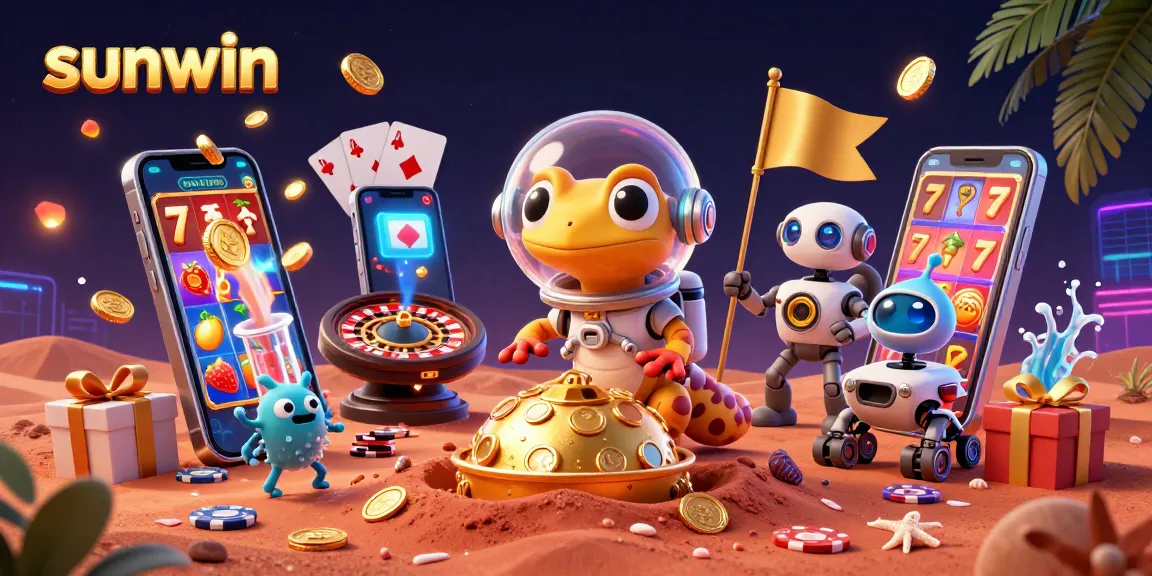 Join the Martian gecko's sunwin adventure in a vibrant 3D casino scene filled with excitement.