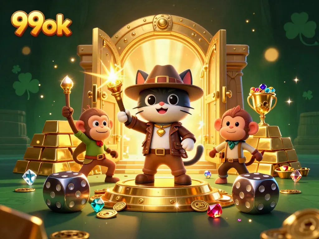 Explore the thrilling world of 99ok featuring dynamic casino treasures in a vibrant 3D scene.