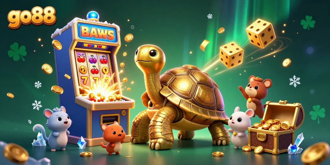 Experience the thrill of go88 as excitement bursts from a golden tortoise-themed pinball casino scene.