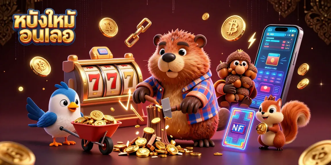 Enjoy thrilling slot action with หนังใหม่ชนโรง featuring a vibrant scene of beavers and gold acorns.