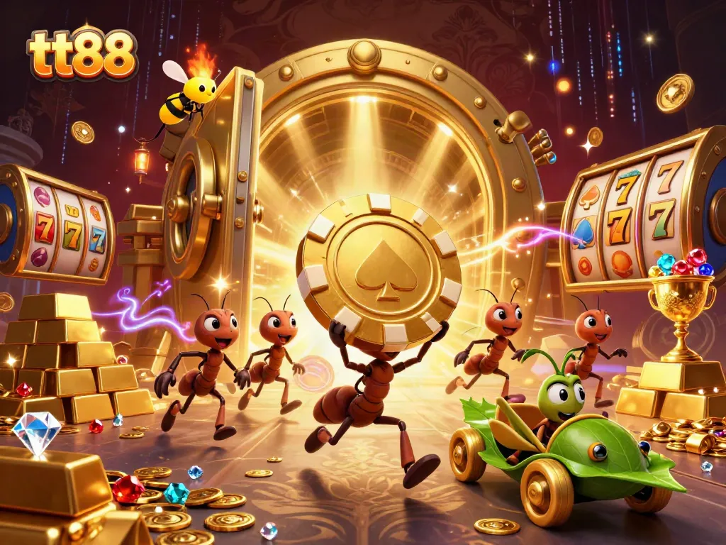 Join the thrilling adventure at tt88, where ants transport a giant poker chip through a glimmering vault!