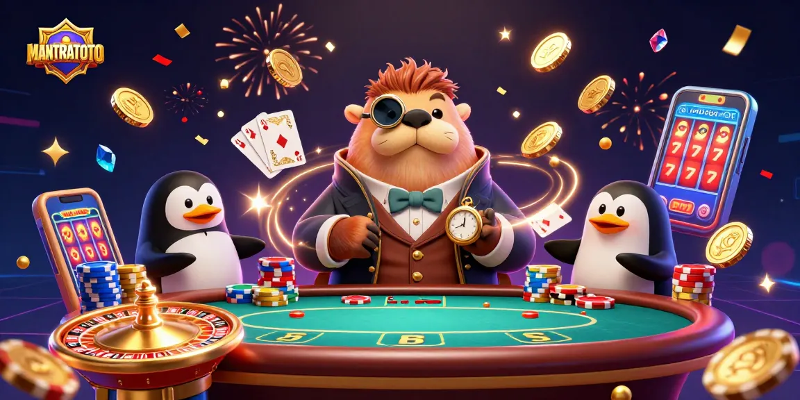 Engage with MANTRATOTO at a lively underwater poker table with playful characters and vibrant casino elements.