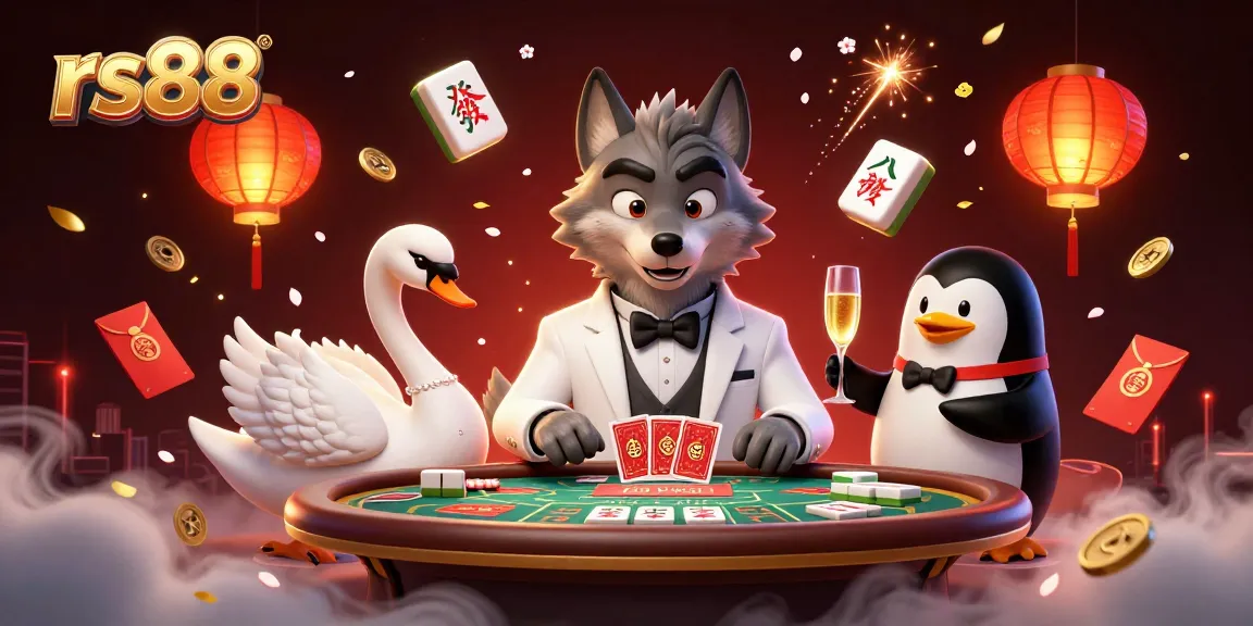 Join rs88's lively baccarat scene featuring a debonair wolf, elegant swan, and sophisticated penguin.