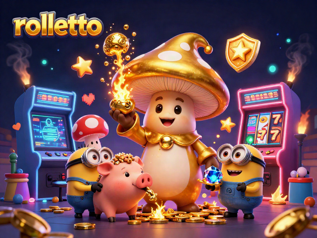 Experience rolletto's magic with a whimsical 3D illustration of golden treasures and casino elements.