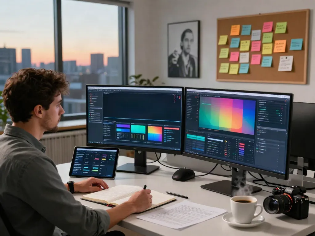 Journalist analyzing data and updating articles while looking for insights to Read more at MSNBC.com in a modern workspace.