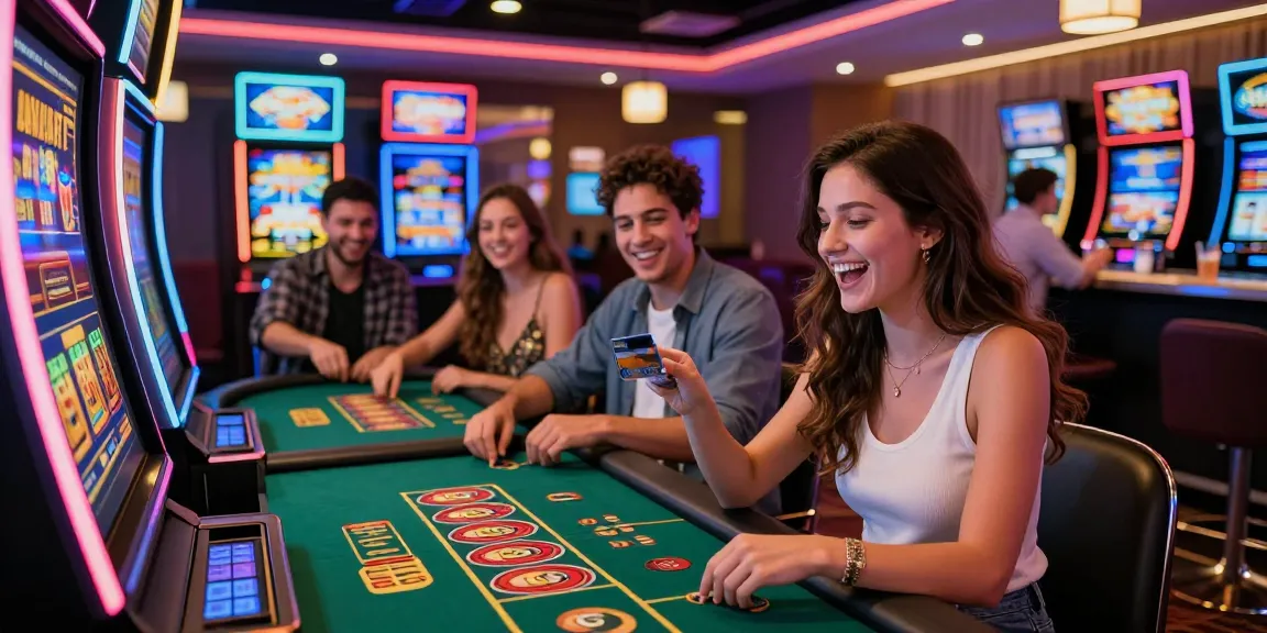 Young players enjoying diverse games at vibrant credit card casinos, showcasing enthusiasm and excitement.