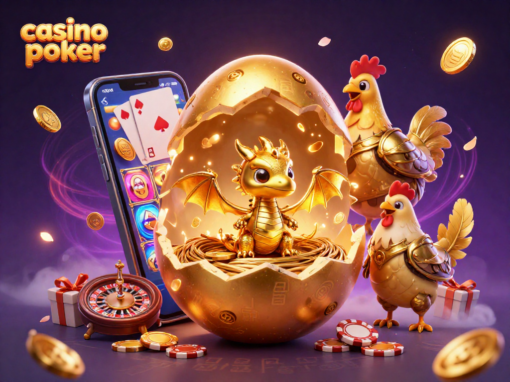 Engage in casino poker with dynamic golden dragon treasures and gaming elements in a vivid 3D scene.