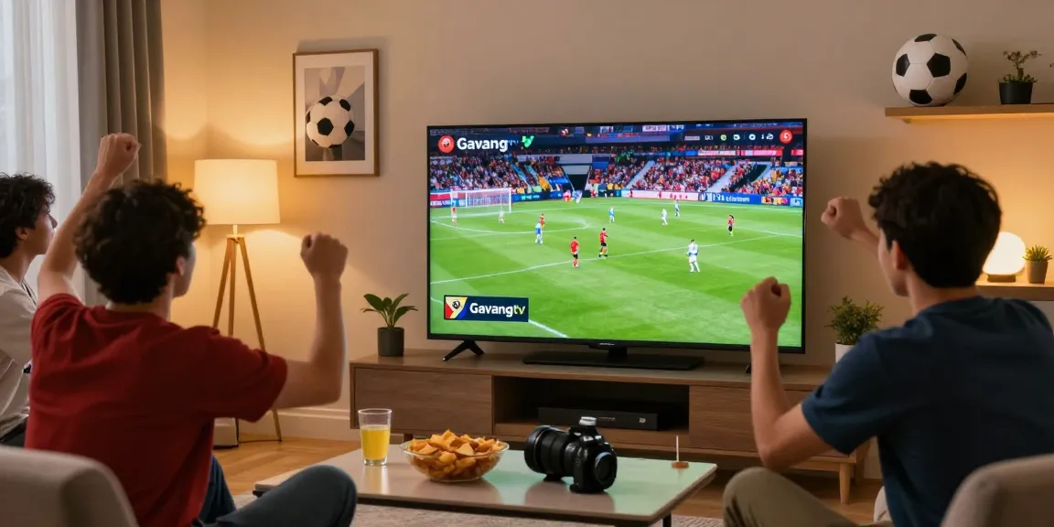 Fans enjoying a live football match on Gavangtv in a cozy living room.