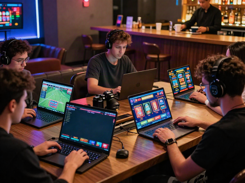 Players actively engaging with 8kbeteu.com in a vibrant online betting lounge, showcasing modern gaming technology and excitement.