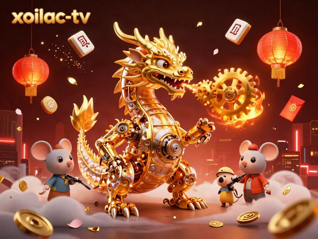 Experience thrilling action with xoilac-tv featuring a golden dragon in a vibrant gaming scene.