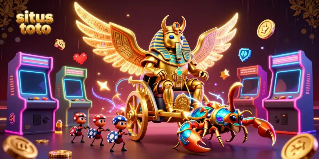 Engage with situs toto through this vibrant 3D casino illustration showcasing unique gaming elements.