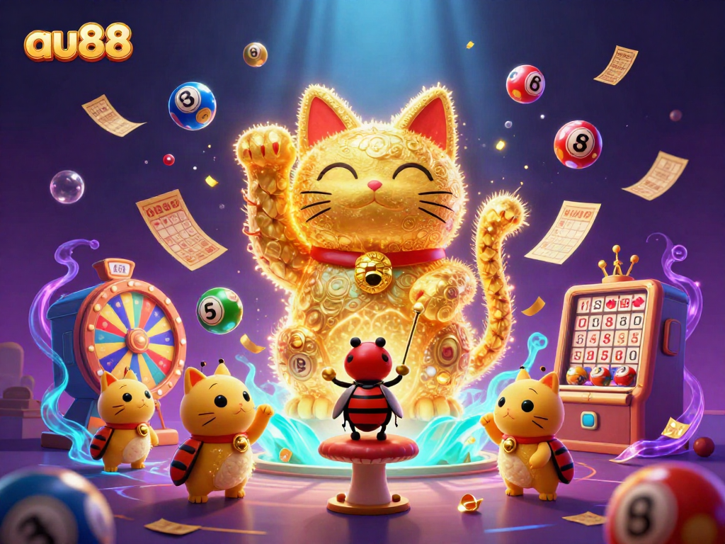 Engage with au88’s colorful casino symbols and prizes in this vibrant animated scene.