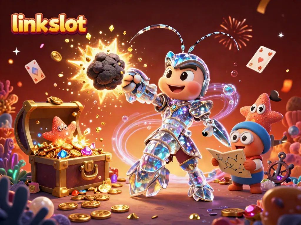 Experience thrilling gameplay with link slot as a 3D cartoon galactic mantis shrimp ventures into explosive treasures.