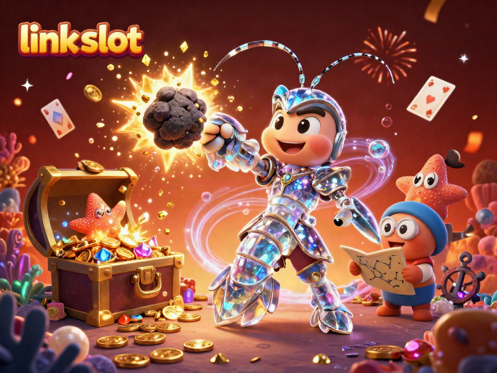 Experience thrilling gameplay with link slot as a 3D cartoon galactic mantis shrimp ventures into explosive treasures.