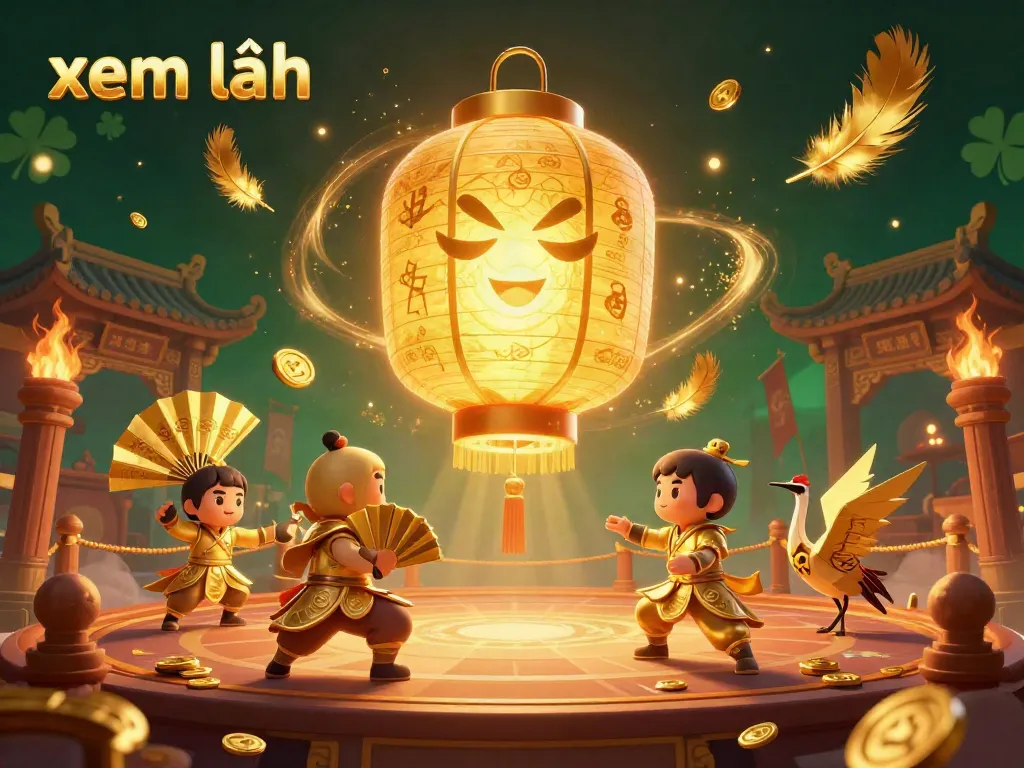 Experience the thrilling allure of gambling at the casino with golden lanterns, lucky symbols, and rich details in this vibrant illustration, featuring xem thêm in a dynamic scene.