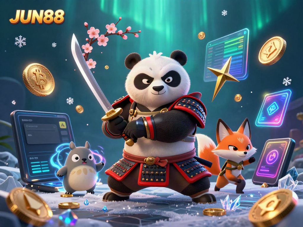 Experience thrilling gameplay with JUN88 and dynamic characters in a vibrant 3D casino scene.