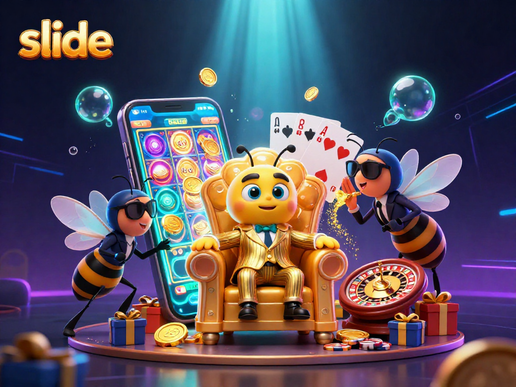 Bet on slide game strategies with thrilling action and colorful casino elements in a vibrant scene.
