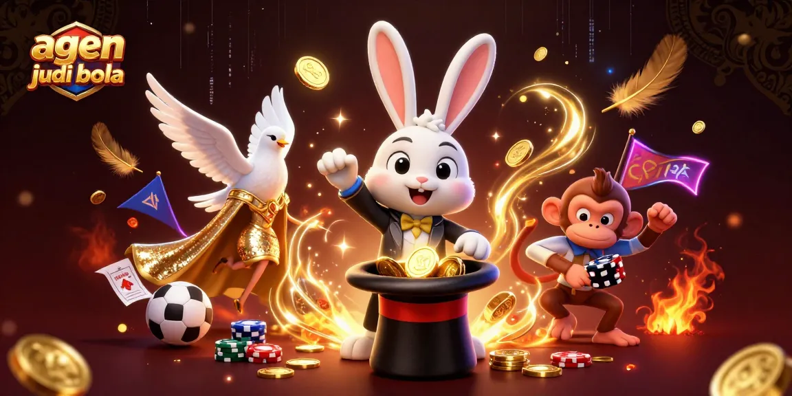 Experience thrilling bets at agen judi bola with a 3D illustration featuring enchanting characters and vibrant casino elements.