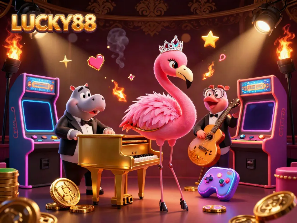 Experience the thrill of LUCKY88 with vibrant characters in a dynamic casino scene.