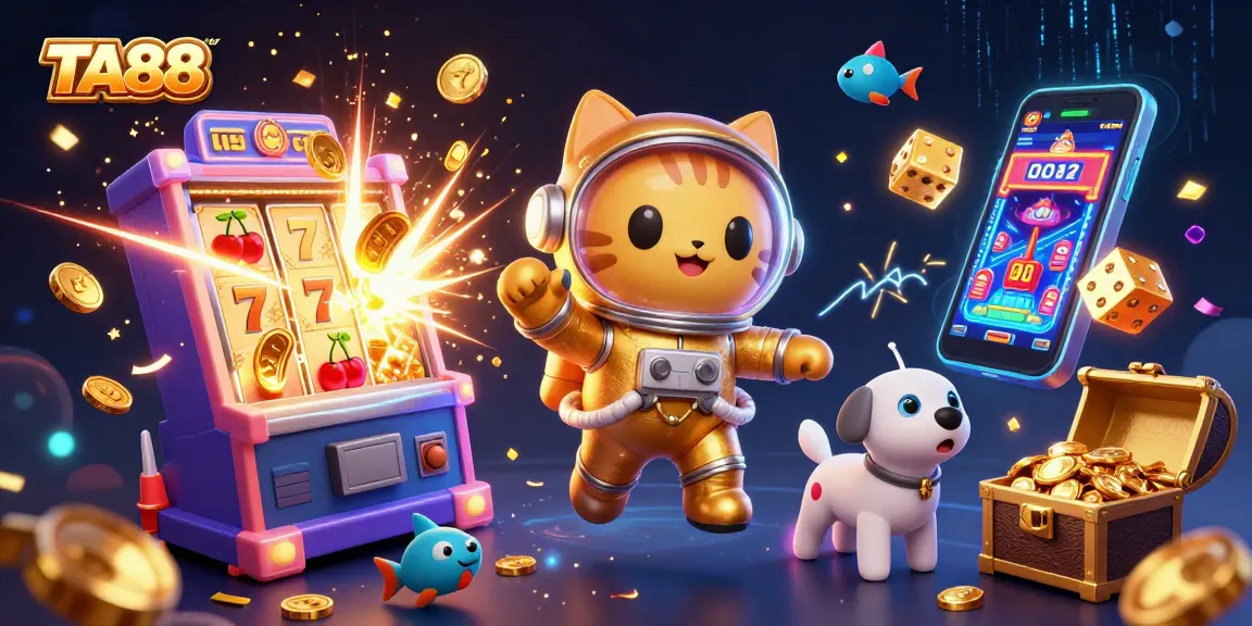 Win exciting rewards with TA88 in this vibrant casino universe illustration.