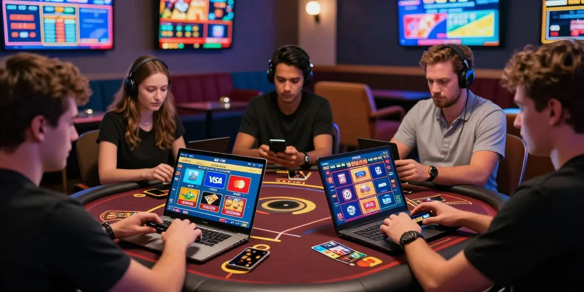 Players enjoying online credit card casinos on devices with vibrant graphics reflecting https://transact.org.uk gaming experience.