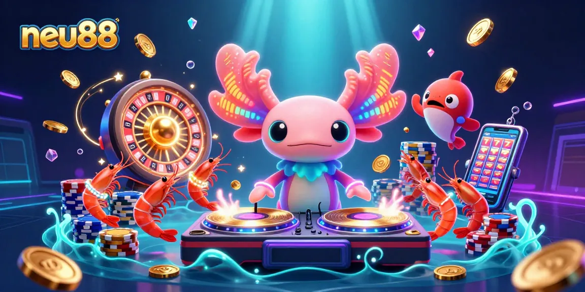 Experience thrilling gameplay at neu88 with a vibrant 3D casino scene featuring energetic characters and rich elements.