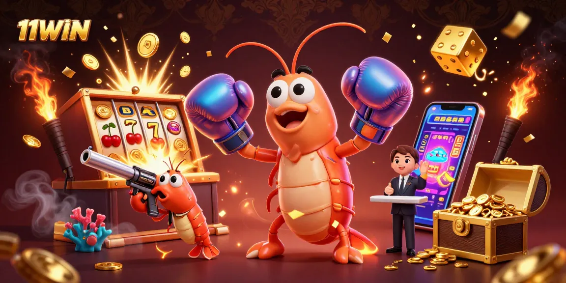 Experience the excitement of 11WIN with vibrant casino game elements bursting in a dynamic 3D scene.