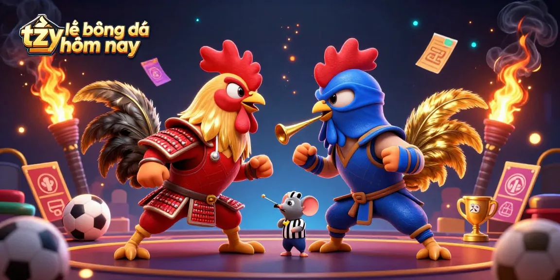 Experience thrilling sports betting action with tỷ lệ bóng đá hôm nay in a vibrant 3D clash of roosters.