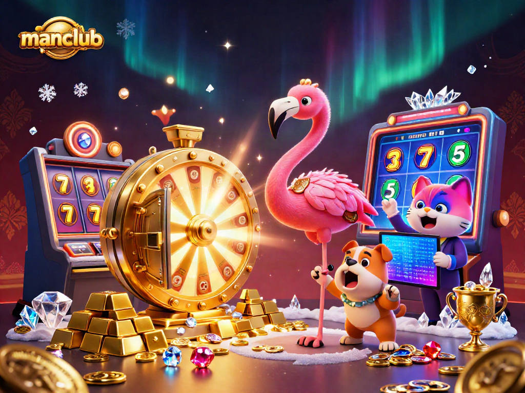 Experience exciting gameplay at manclub with vibrant prize reveals and thrilling casino elements surrounding a lively scene.
