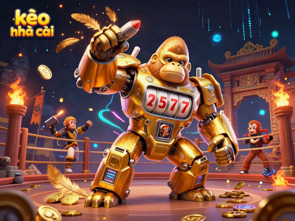 Experience the excitement of kèo nhà cái with a dynamic 3D mech illustration showcasing vibrant details and gaming elements.