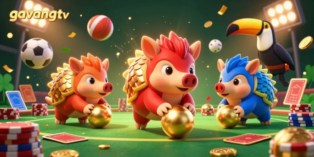 Engage with gavangtv's thrilling sports betting scene featuring dynamic pangolins and vibrant betting elements.