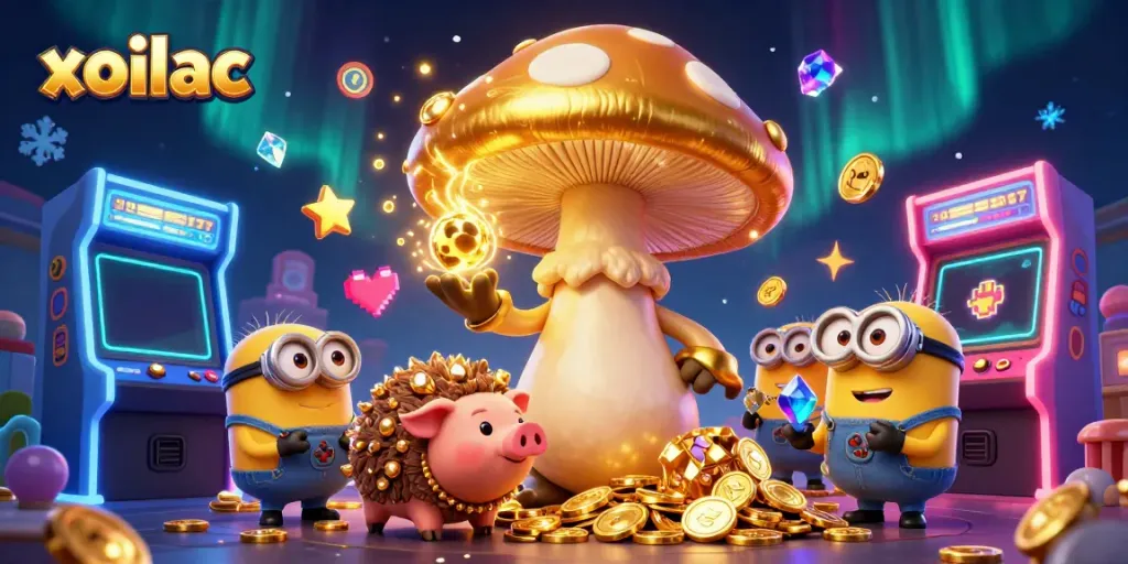 Xoilac brings thrilling casino magic to life with vibrant 3D wizards and slot machines in play.