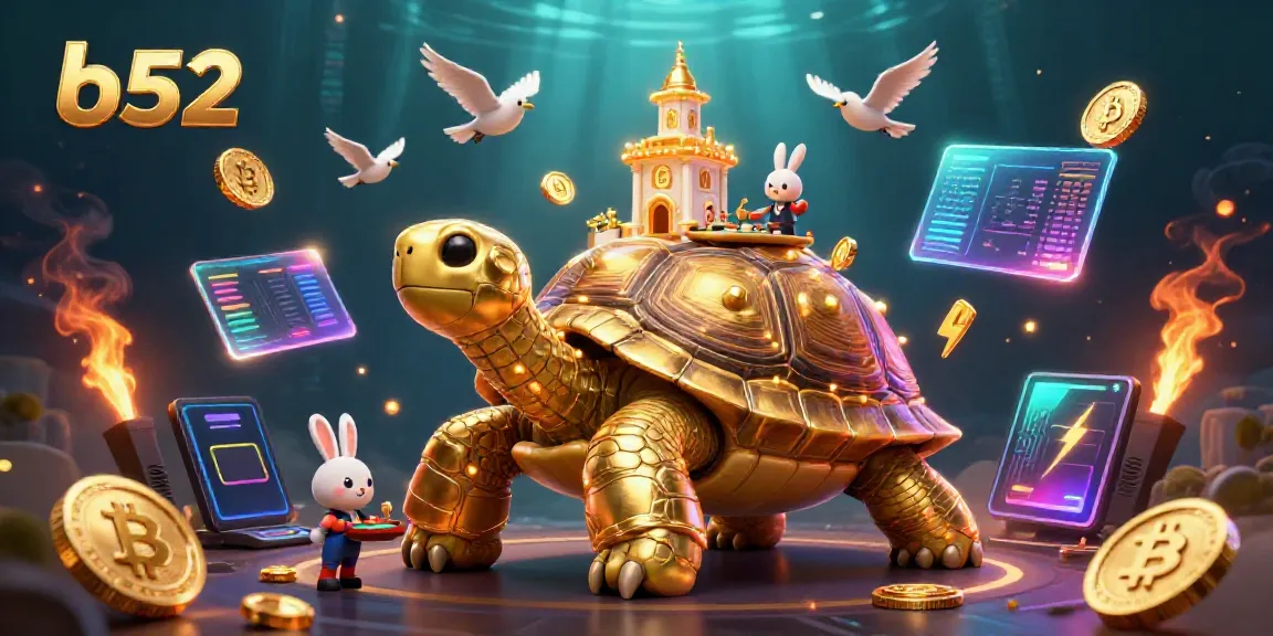 Experience thrilling gameplay at b52 with vibrant casino atmosphere, golden tortoise, and rabbit dealer.