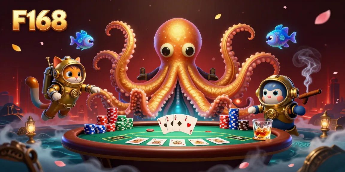 Engage in thrilling card games at F168 with a dynamic scene filled with vibrant gambling elements.