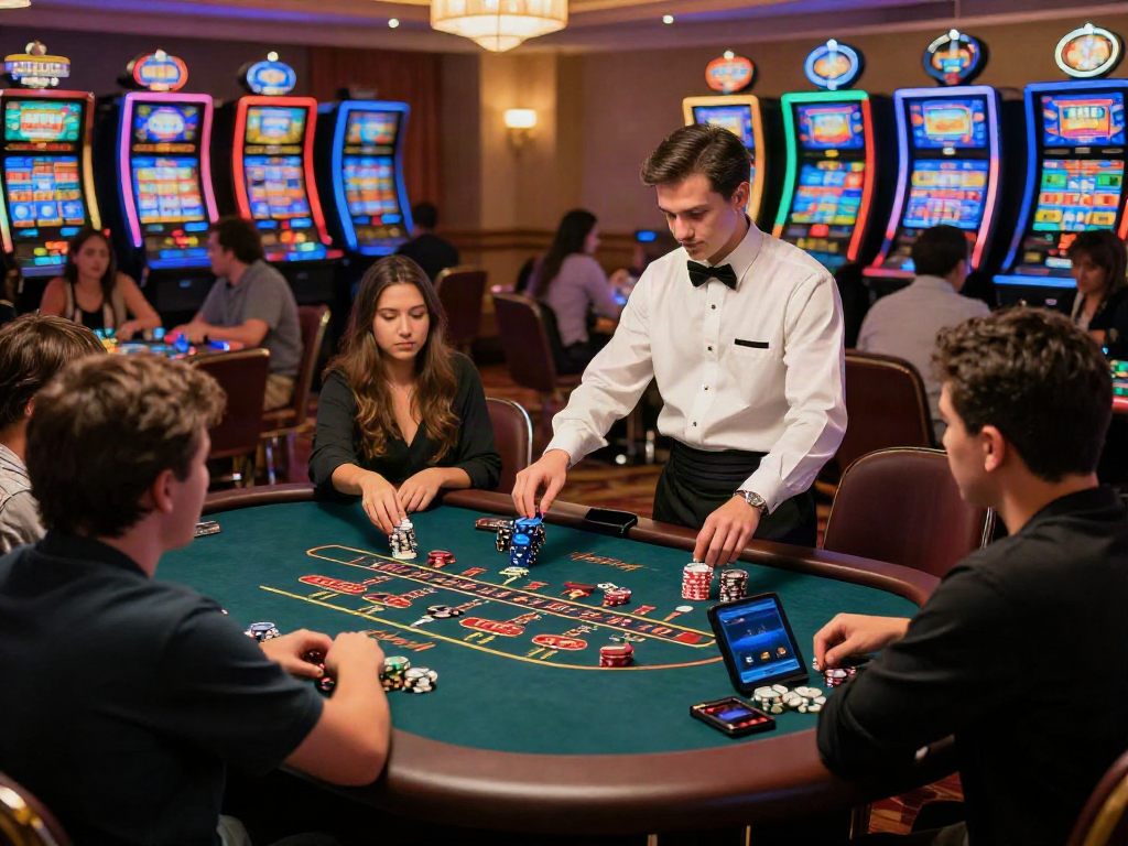 Exciting scene at a credit card casino where players engage with games, highlighting casinos that accept credit cards.