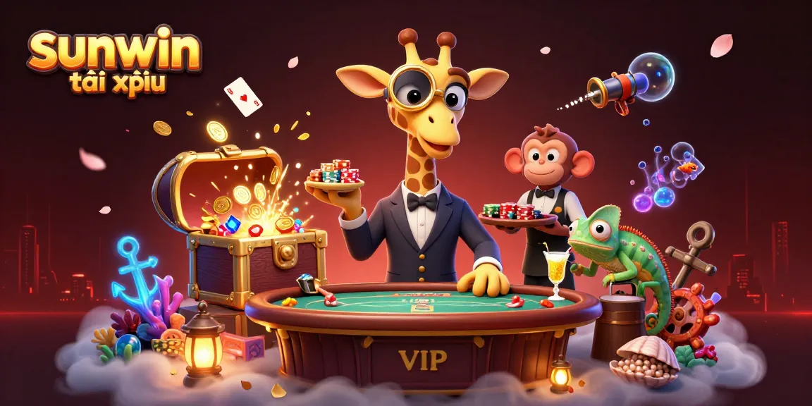 Experience the thrill of sunwin tài xỉu with a vibrant, packed 3D casino scene featuring playful characters.