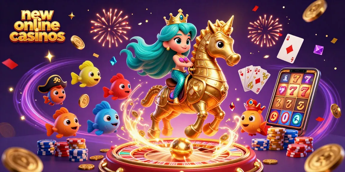 Explore new online casinos with captivating games in this vibrant 3D illustration.